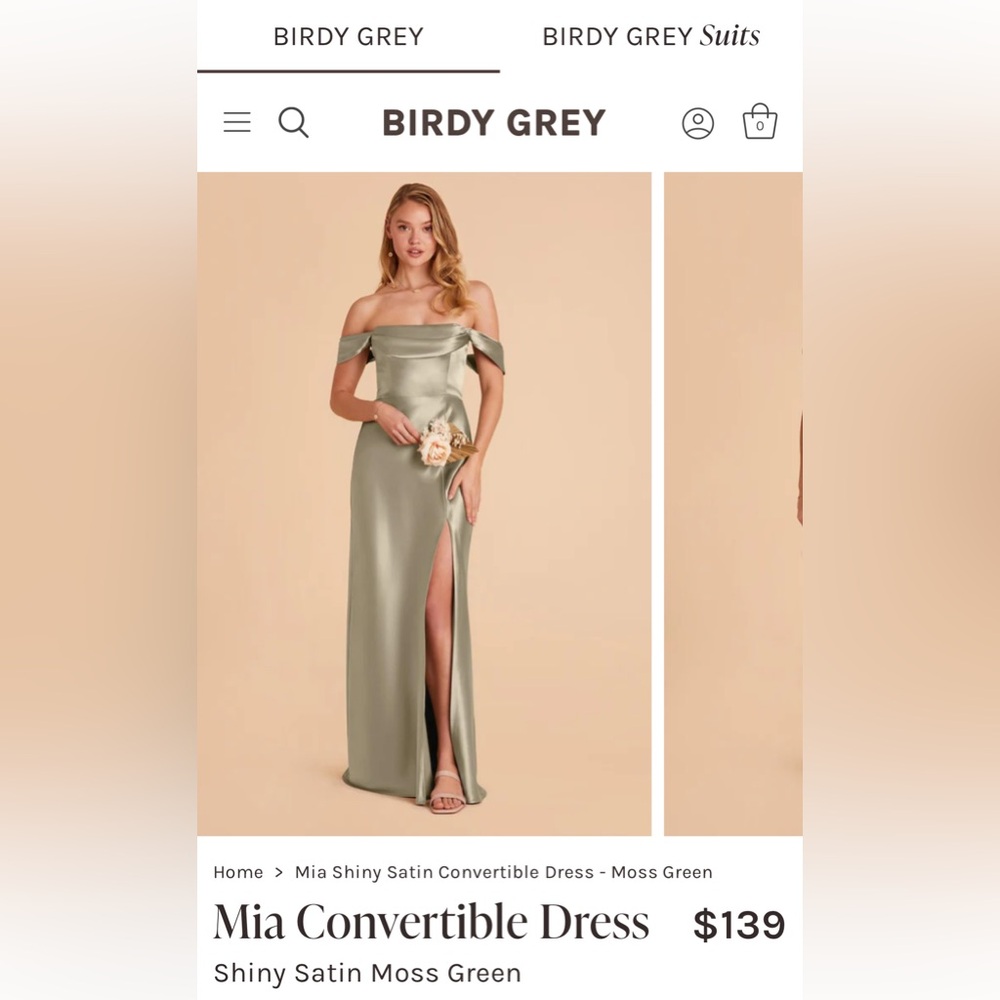 Birdy Grey Off-Shoulder Satin Dress in Moss Green
